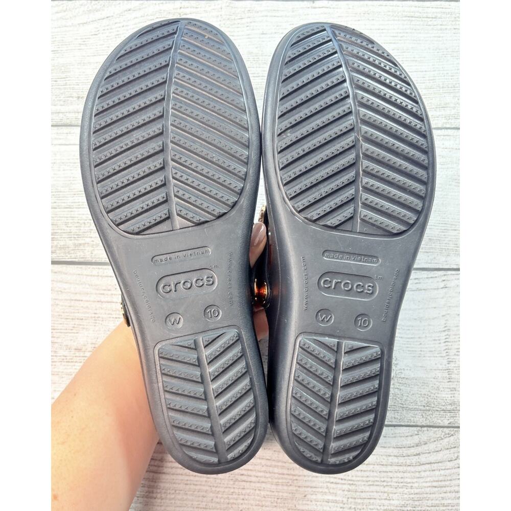 Crocs Women’s Sanrah Diamante Embellished Wedge Flip Flop Black Gold Size 10 - Picture 6 of 6